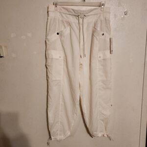 Athleta × Alicia Keys High Waist Utility Cargo Pants Cream Sz 16 NWT, Inseam 27"